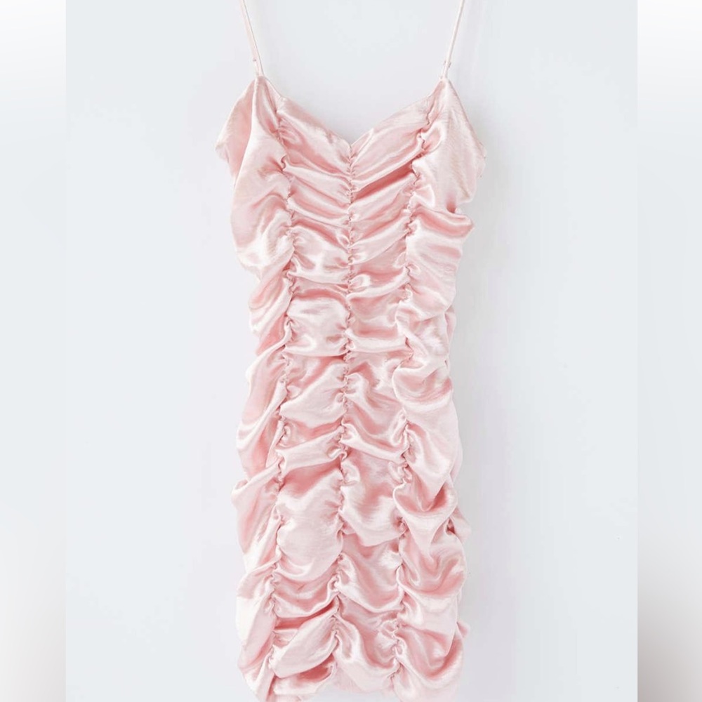 Pink Satin Ruffle Mini Dress